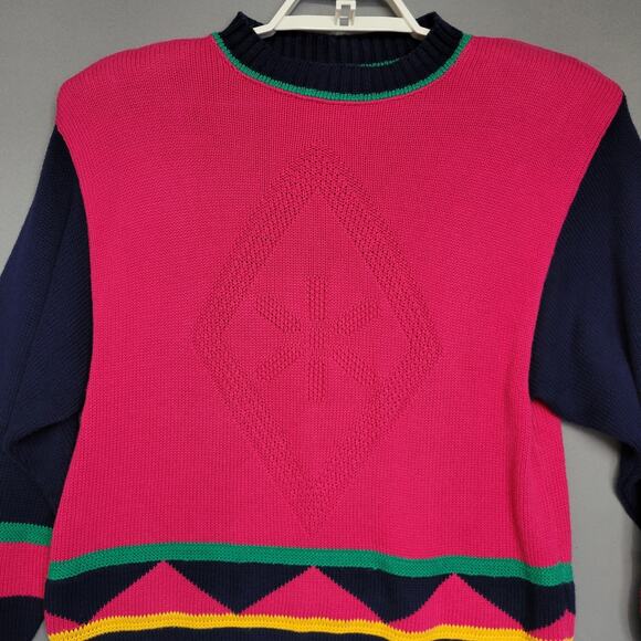 Vintage Jantzen 80s Sweater Womens M Bright Pink Retro Preppy Timeless Winter - Picture 5 of 12